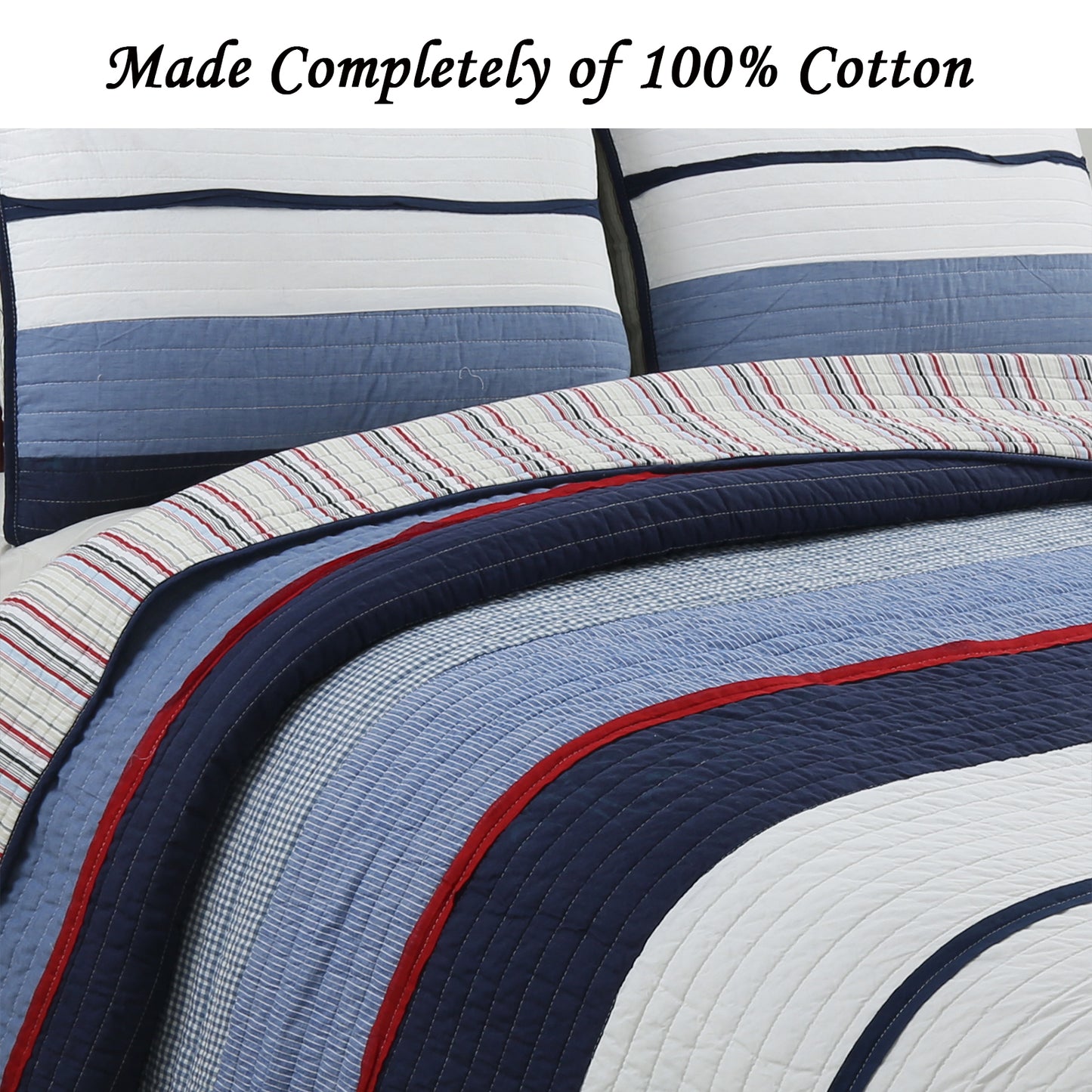 Levi Jean Stripped Denim Blues Cotton Reversible Quilt Bedding Set