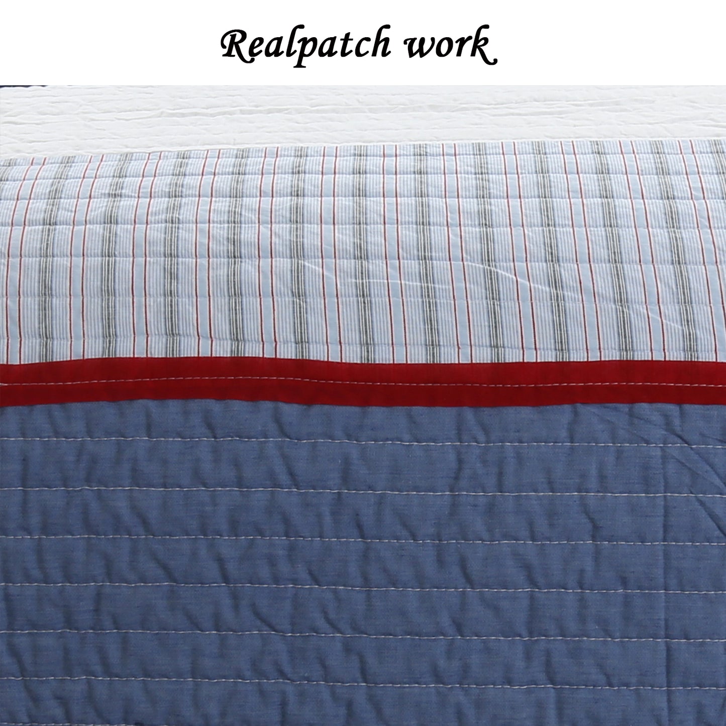 Levi Jean Stripped Denim Blues Cotton Reversible Quilt Bedding Set