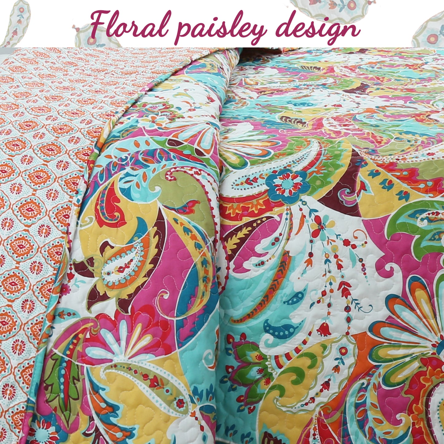 Flourish Multicolor 3-Piece Reversible Quilt Bedding Set