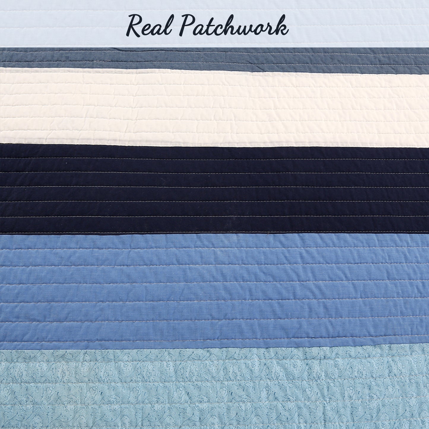 Sophisticated Shades of Ocean Blues Stripped Cotton Reversible Quilt Bedding Set