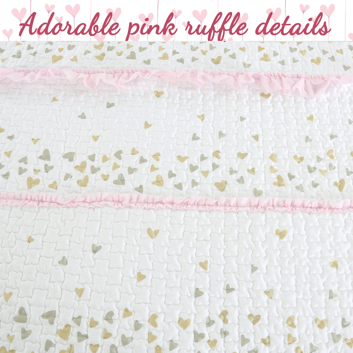 Sweet Heart Polka Dot Pink Ruffle Cotton Reversible Quilt Bedding Set