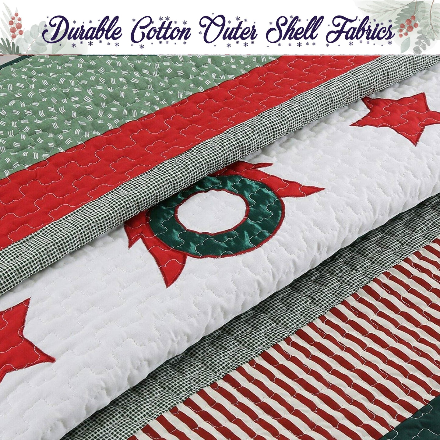 Christmas Season Wreath 3-Piece Reversible Quilt Bedding Set