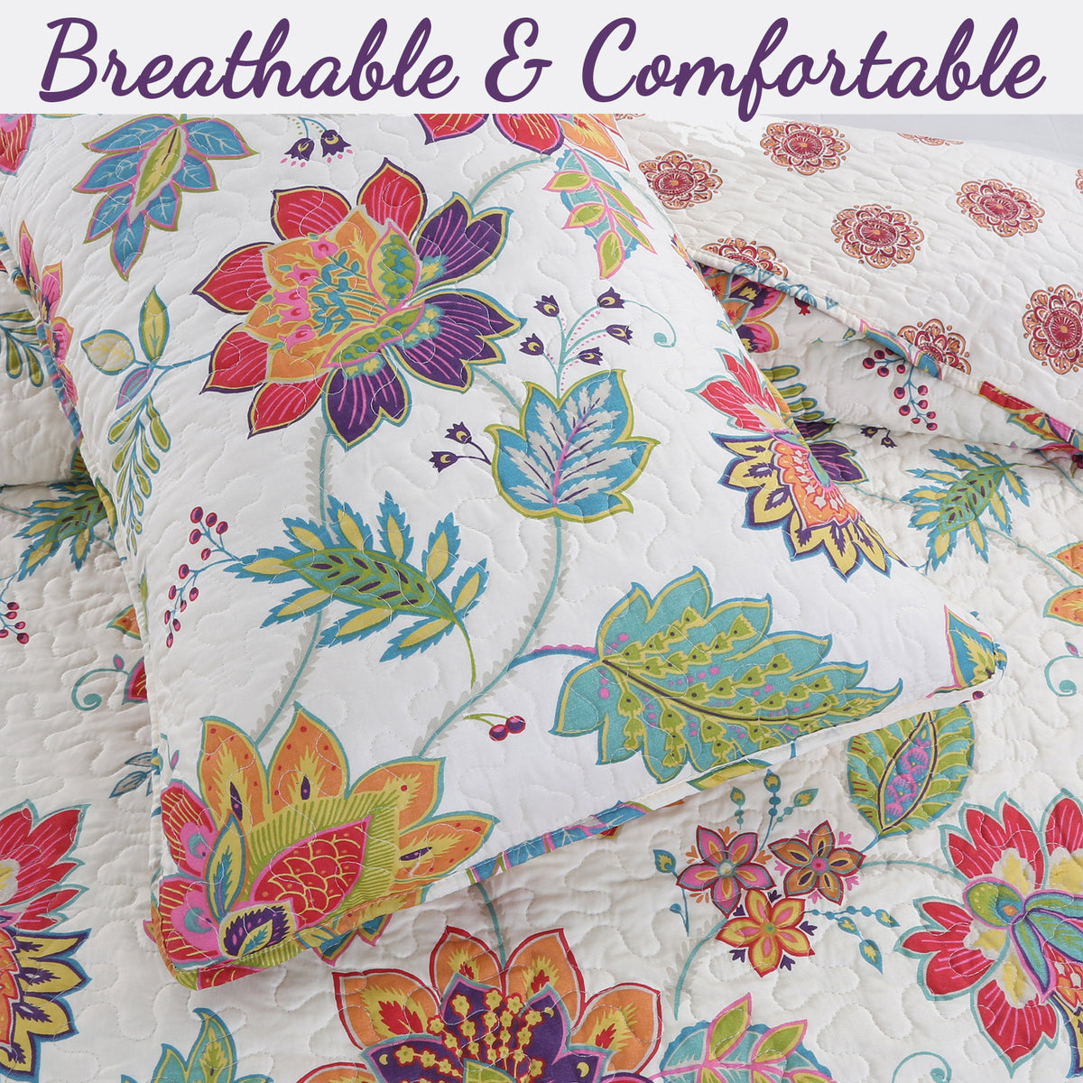 Spring Quilt Set Spring Blossom Floral 3-Piece Reversible Quilt Bedding Set – Cozy Line ...