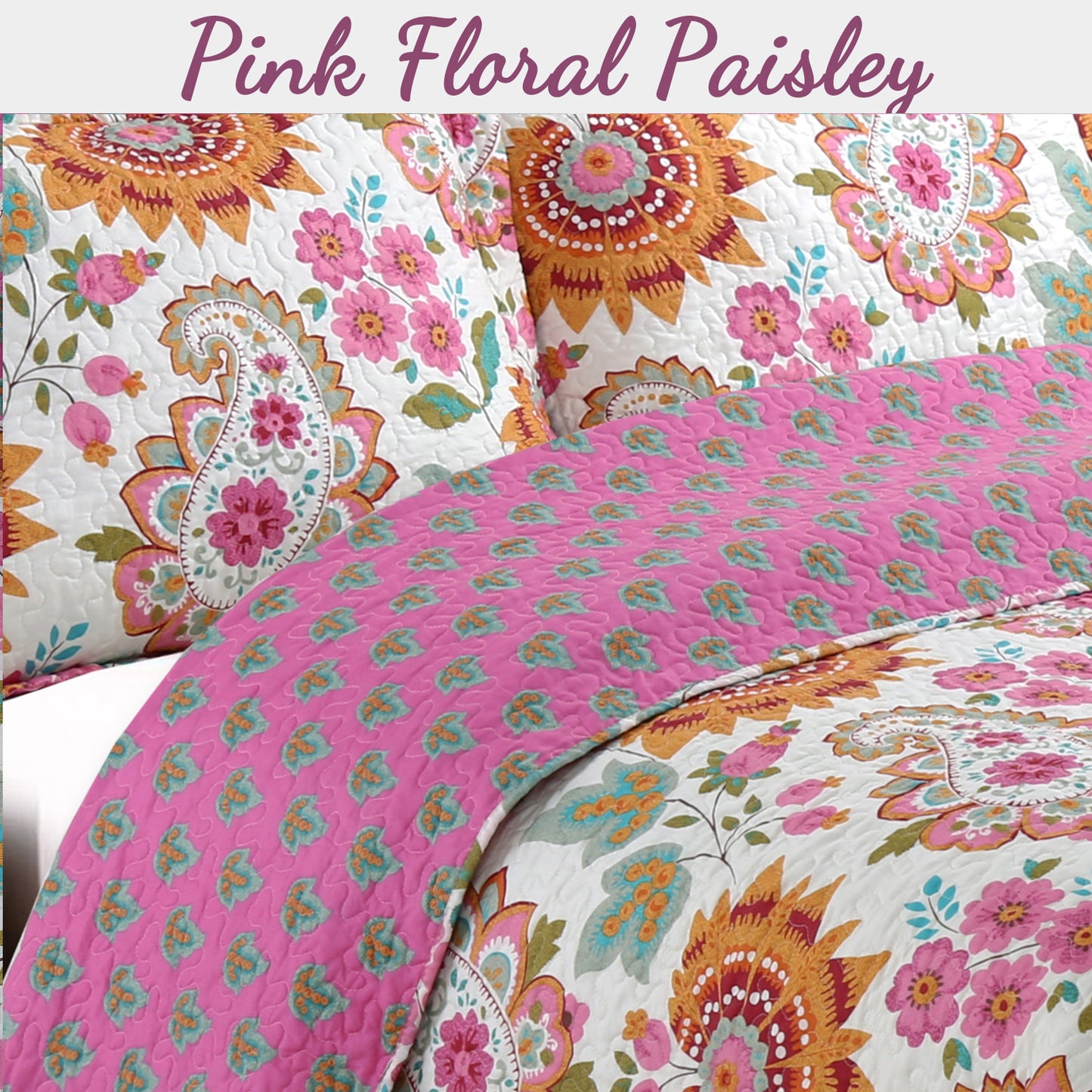Victoria Floral Paisley 3-Piece Reversible Quilt Bedding Set