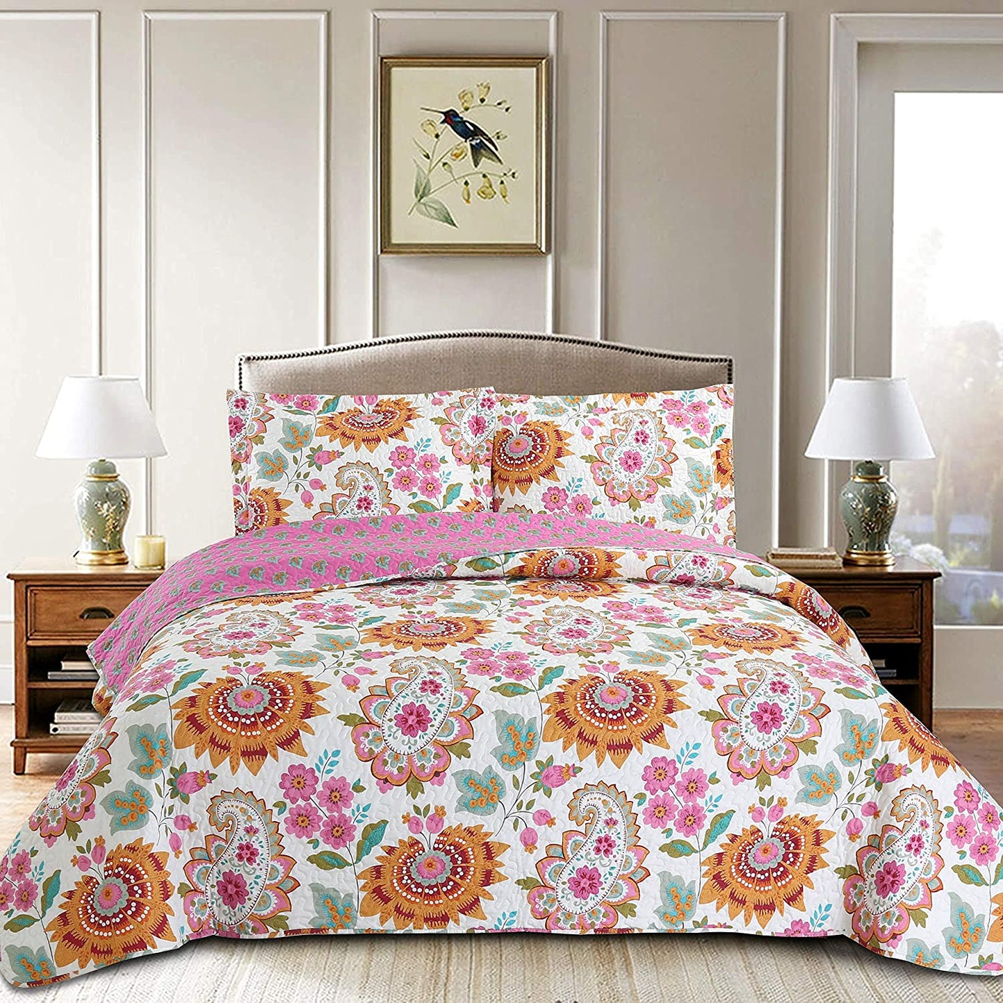 Victoria Floral Paisley 3-Piece Reversible Quilt Bedding Set