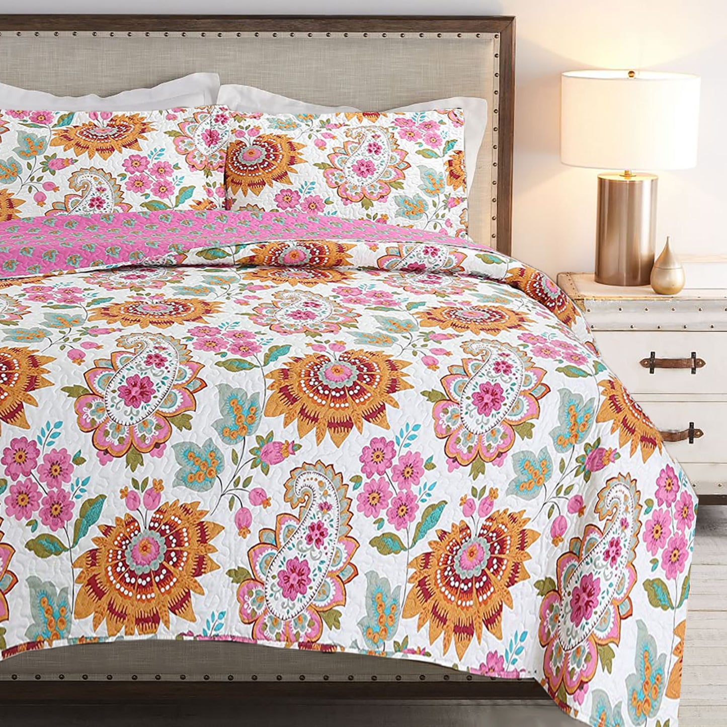 Victoria Floral Paisley 3-Piece Reversible Quilt Bedding Set
