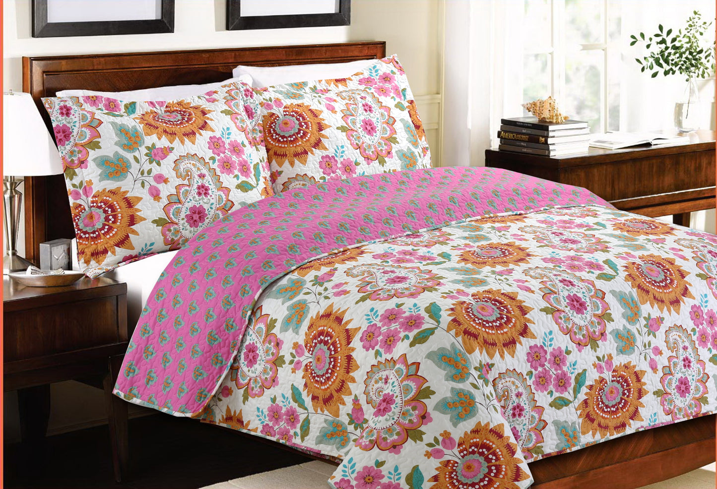 Victoria Floral Paisley 3-Piece Reversible Quilt Bedding Set
