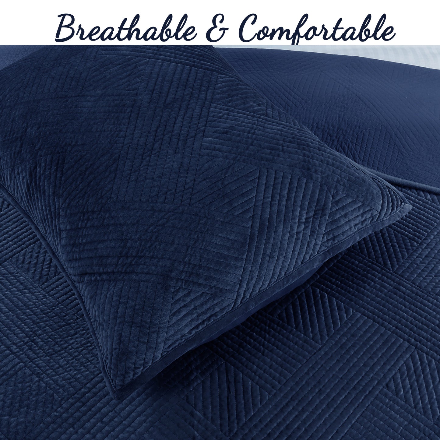 Soft Velvet Basket Weave Stripe Solid Blue or Grey 3-Piece Reversible Quilt Bedding Set