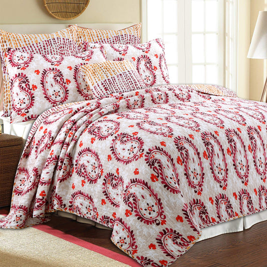 Elamin Paisley Red Queen 3-Piece Reversible Quilt Bedding Set