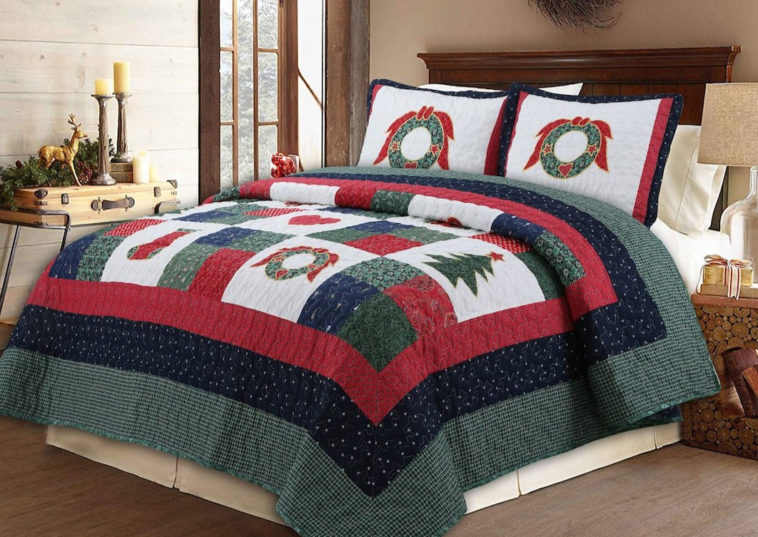 Merry Christmas Reversible Quilt Bedding Set