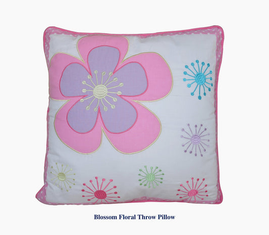 Blossom Floral Pink Purple Square Decor Throw Pillow