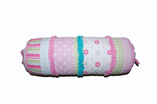 Greta Floral Stripe Pink Round Ruffle Bolster Decor Throw Pillow