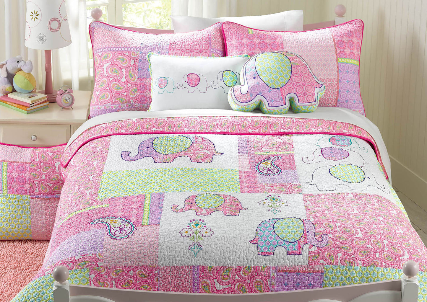 Pink Elephant Paisley Patchwork Embroidered Novelty Decor Throw Pillow