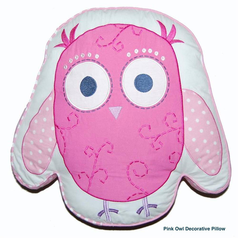 Pink Owl Print Patchwork Cotton Reversible Quilt Bedding Set