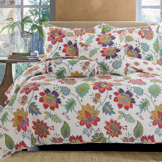 Spring Blossom Floral 3-Piece Reversible Quilt Bedding Set