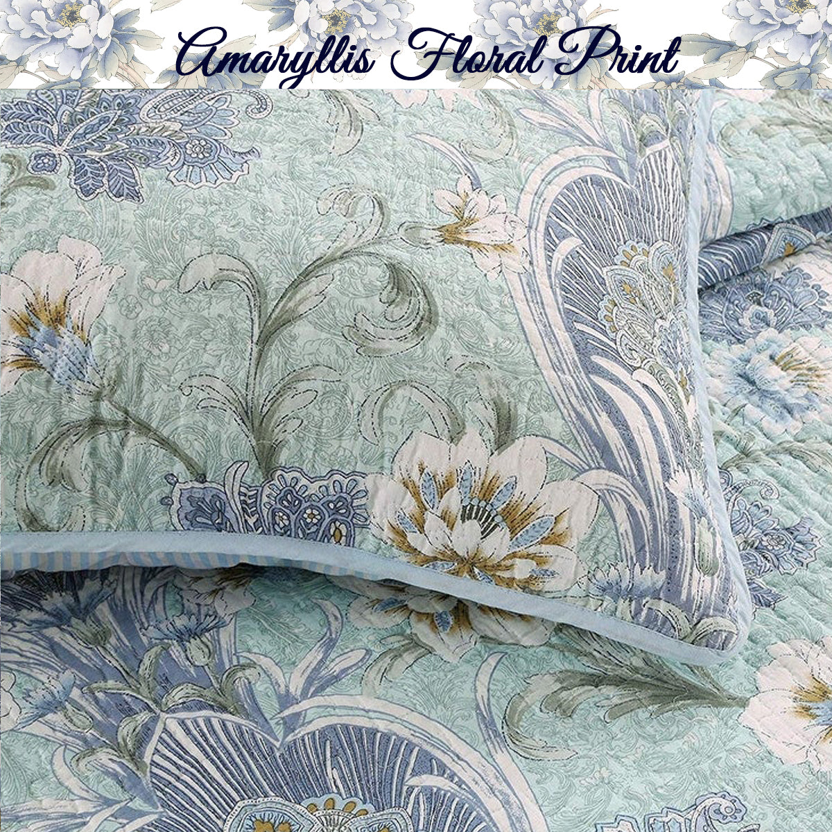 Porcelain Vase Cotton 3-Piece Reversible Quilt Bedding Set