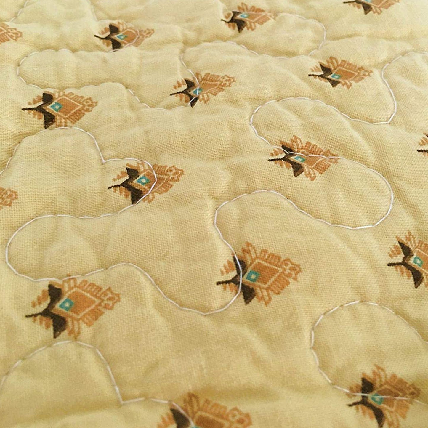 Green Blue Persian Paisley Scalloped Cotton Reversible Quilted Throw Blanket